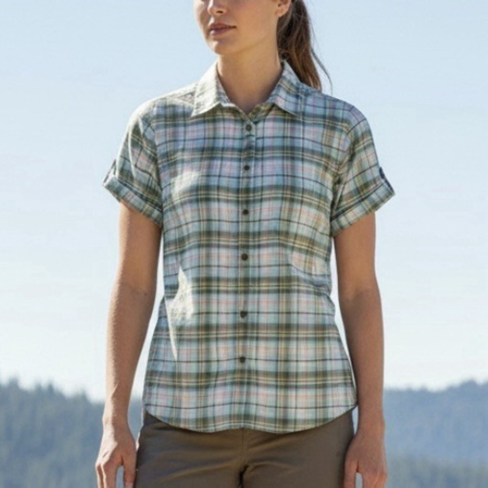 LL Bean Colorful Plaid Short Sleeve All Season Flannel Button Up Shirt MEDIUM